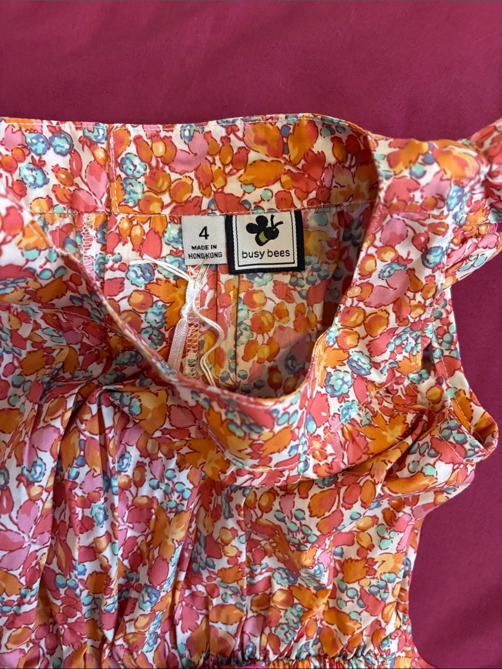 Girls Floral Romper - Pink Orange Floral Print